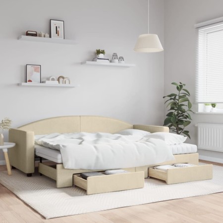 Sofá cama nido con cajones tela color crema 80x200 cm de vidaXL, Camas y somieres - Ref: Foro24-3197241, Precio: 457,37 €, De...