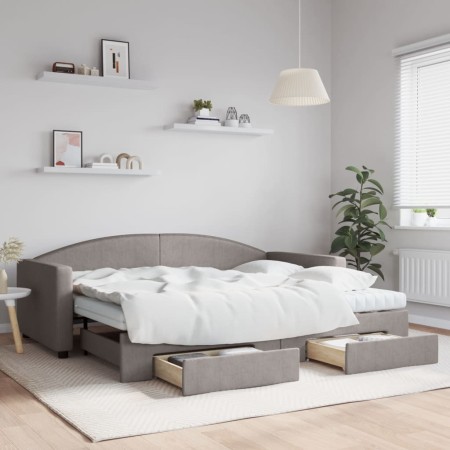Sofá cama nido con cajones tela gris taupe 90x200 cm de vidaXL, Camas y somieres - Ref: Foro24-3197245, Precio: 479,69 €, Des...