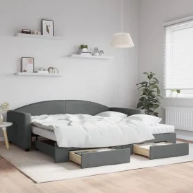 Sofá cama nido con cajones tela gris oscuro 100x200 cm de vidaXL, Camas y somieres - Ref: Foro24-3197248, Precio: 470,38 €, D...
