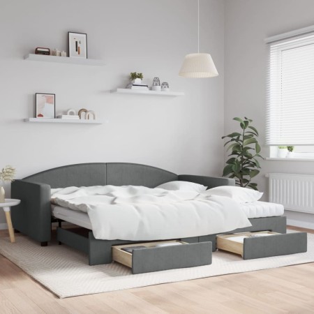 Sofá cama nido con cajones tela gris oscuro 100x200 cm de vidaXL, Camas y somieres - Ref: Foro24-3197248, Precio: 471,89 €, D...