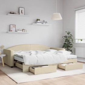 Sofá cama nido con cajones tela color crema 90x200 cm de vidaXL, Camas y somieres - Ref: Foro24-3197246, Precio: 479,85 €, De...
