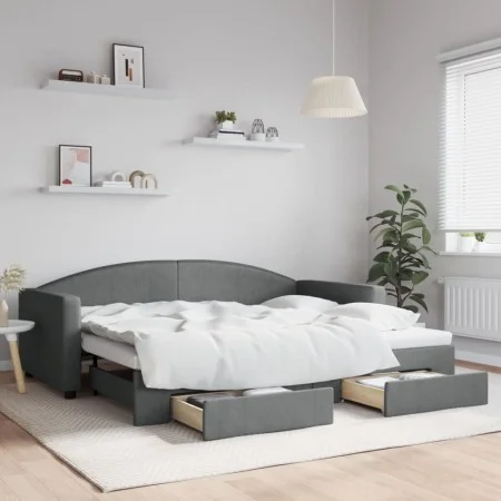 Sofá cama nido con cajones tela gris oscuro 90x200 cm de vidaXL, Camas y somieres - Ref: Foro24-3197225, Precio: 291,54 €, De...