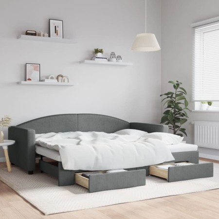 Sofá cama nido con cajones tela gris oscuro 90x200 cm de vidaXL, Camas y somieres - Ref: Foro24-3197225, Precio: 277,60 €, De...