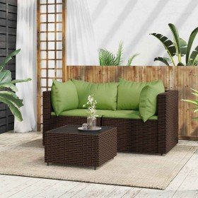 Set muebles de jardín 3 piezas y cojines ratán sintético marrón en Sofás de exterior | Comprar online en Foru.es