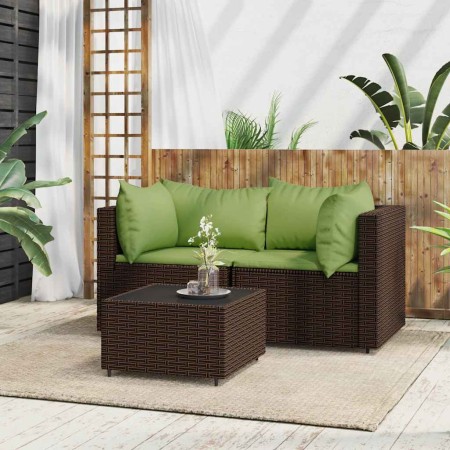 Set muebles de jardín 3 piezas y cojines ratán sintético marrón en Sofás de exterior | Comprar online en Foru.es