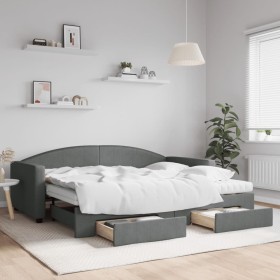 Sofá cama nido con cajones tela gris oscuro 90x200 cm de vidaXL, Camas y somieres - Ref: Foro24-3197243, Precio: 465,26 €, De...