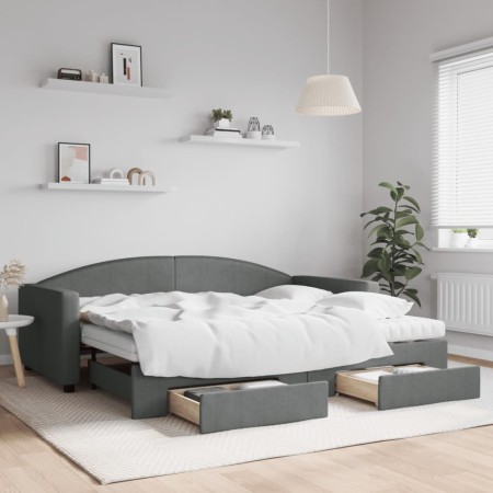 Sofá cama nido con cajones tela gris oscuro 90x200 cm de vidaXL, Camas y somieres - Ref: Foro24-3197243, Precio: 465,26 €, De...