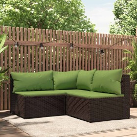 Set muebles de jardín 3 piezas y cojines ratán sintético marrón en Sofás de exterior | Comprar online en Foru.es