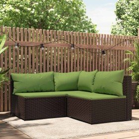 Set muebles de jardín 3 piezas y cojines ratán sintético marrón en Sofás de exterior | Comprar online en Foru.es