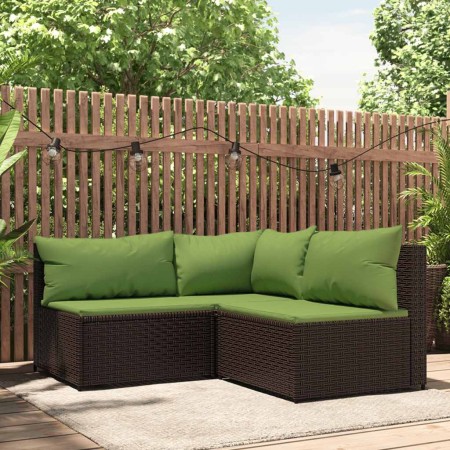 Set muebles de jardín 3 piezas y cojines ratán sintético marrón en Sofás de exterior | Comprar online en Foru.es