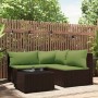 Set muebles de jardín 4 piezas y cojines ratán sintético marrón en Sofás de exterior | Comprar online en Foru.es