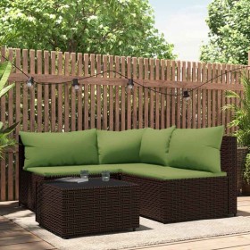 Set muebles de jardín 4 piezas y cojines ratán sintético marrón en Sofás de exterior | Comprar online en Foru.es