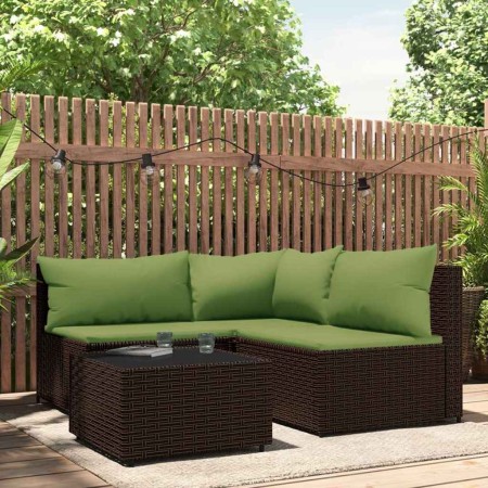 Set muebles de jardín 4 piezas y cojines ratán sintético marrón en Sofás de exterior | Comprar online en Foru.es