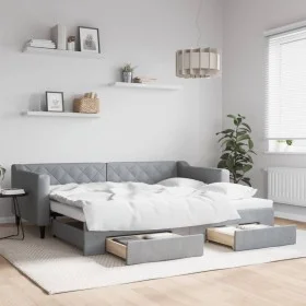 Trundle sofa bed with drawers light gray fabric 90x200 cm by vidaXL, Beds and slatted bases - Ref: Foro24-3197462, Price: 289...