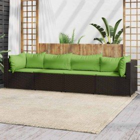 Set muebles de jardín 4 piezas y cojines ratán sintético marrón en Sofás de exterior | Comprar online en Foru.es