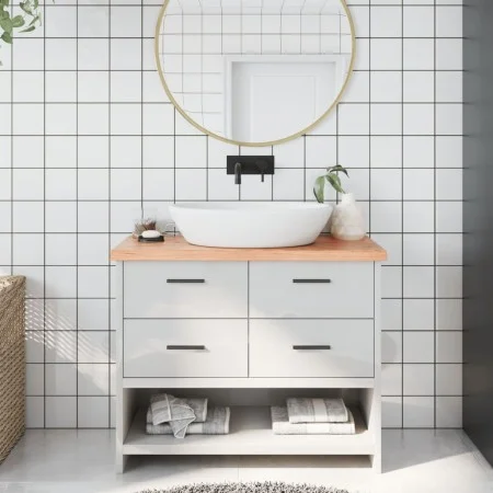 Encimera baño madera maciza tratada marrón claro 100x30x(2-4)cm by vidaXL, Countertops - Ref: Foro24-3156126, Price: 53,24 €,...