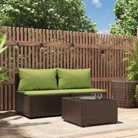 Set muebles de jardín 3 piezas y cojines ratán sintético marrón en Sofás de exterior | Comprar online en Foru.es