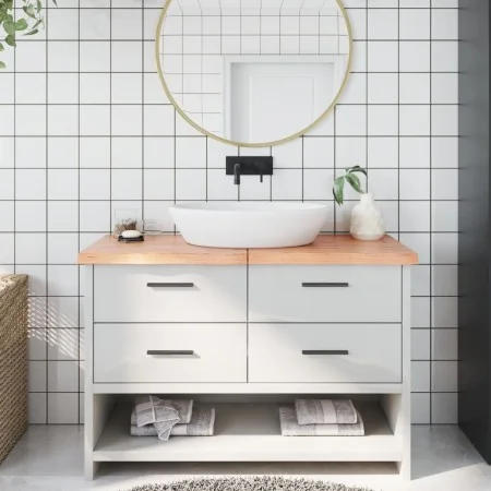Encimera baño madera maciza tratada marrón claro 120x40x(2-4)cm by vidaXL, Countertops - Ref: Foro24-3156139, Price: 74,68 €,...
