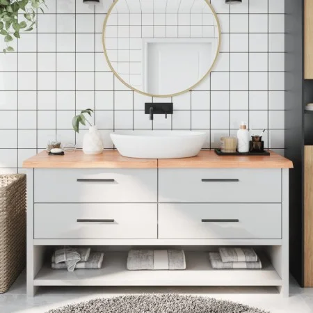 Encimera baño madera maciza tratada marrón claro 160x50x(2-4)cm de vidaXL, Encimeras - Ref: Foro24-3156157, Precio: 108,31 €,...