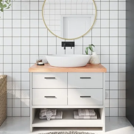 Encimera baño madera maciza tratada marrón claro 100x60x(2-6)cm de vidaXL, Encimeras - Ref: Foro24-3156136, Precio: 100,22 €,...
