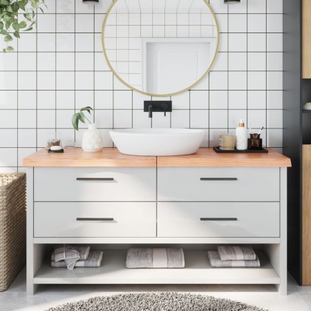 Encimera baño madera maciza tratada marrón claro 160x40x(2-6)cm de vidaXL, Encimeras - Ref: Foro24-3156156, Precio: 112,55 €,...