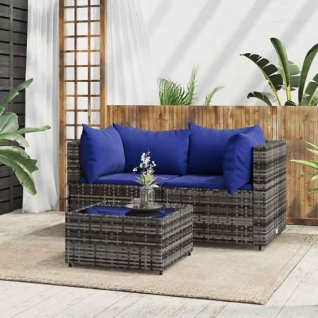 Set de muebles de jardín 3 pzas y cojines ratán sintético gris en Sofás de exterior | Comprar online en Foru.es