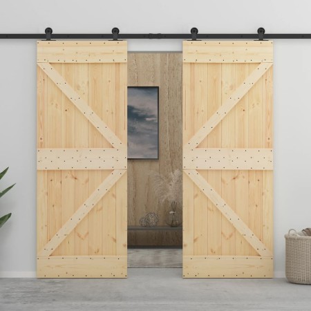 Puerta corredera con herrajes madera maciza de pino 90x210 cm de vidaXL, Puertas - Ref: Foro24-3057593, Precio: 369,23 €, Des...