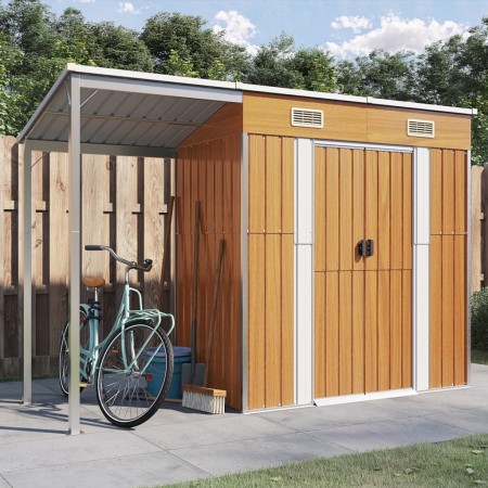 Cobertizo con tejado largo acero marrón claro 277x110,5x181 cm de vidaXL, Cobertizos - Ref: Foro24-364528, Precio: 253,72 €, ...