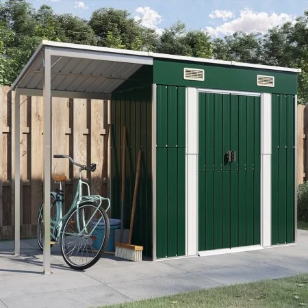 Cobertizo jardín tejado alargado acero verde 277x110,5x181 cm de vidaXL, Cobertizos - Ref: Foro24-364524, Precio: 220,97 €, D...