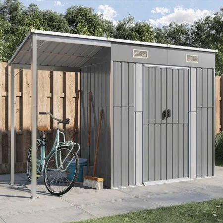 Cobertizo jardín tejado alargado acero gris 277x110,5x181 cm de vidaXL, Cobertizos - Ref: Foro24-364525, Precio: 249,25 €, De...