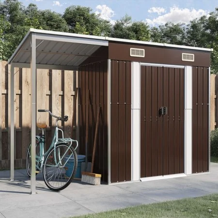 Cobertizo jardín tejado alargado acero marrón 277x110,5x181 cm de vidaXL, Cobertizos - Ref: Foro24-364527, Precio: 248,28 €, ...