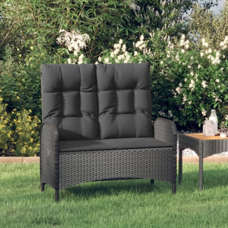 Banco de jardín reclinable con cojines ratán PE negro 107 cm en Bancos de jardín | Comprar online en Foru.es