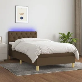 Cama box spring con colchón LED tela marrón oscuro 80x200 cm de vidaXL, Camas y somieres - Ref: Foro24-3133912, Precio: 292,2...