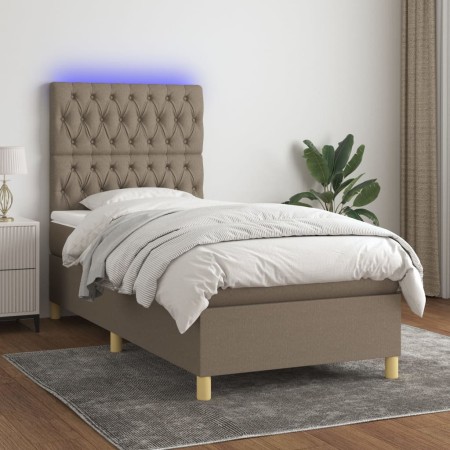 Cama box spring colchón y luces LED tela gris taupe 90x200 cm de vidaXL, Camas y somieres - Ref: Foro24-3135649, Precio: 402,...