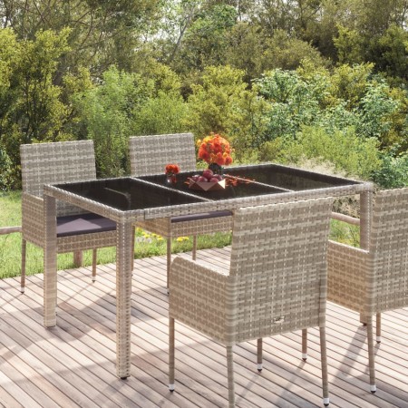 Mesa de jardín superficie de vidrio ratán PE gris 150x90x75 cm en Mesas de jardín | Comprar online en Foru.es