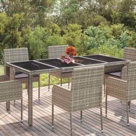 Mesa de jardín superficie de vidrio ratán PE gris 190x90x75 cm en Mesas de jardín | Comprar online en Foru.es