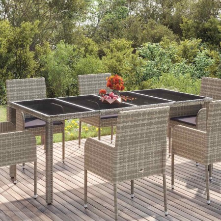 Mesa de jardín superficie de vidrio ratán PE gris 190x90x75 cm en Mesas de jardín | Comprar online en Foru.es
