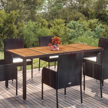 Mesa de jardín superficie de madera ratán PE negro 190x90x75 cm en Mesas de jardín | Comprar online en Foru.es