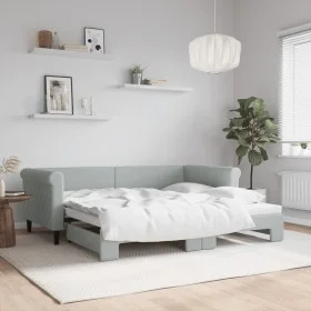 Light gray velvet trundle sofa bed 90x190 cm by vidaXL, Beds and slatted bases - Ref: Foro24-3197784, Price: 247,98 €, Discou...