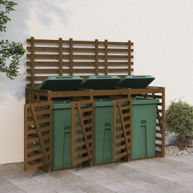 Cobertizo triple para cubos de basura madera pino marrón miel de vidaXL, Soportes para contenedores de residuos - Ref: Foro24...