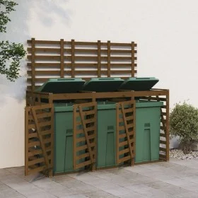 Cobertizo triple para cubos de basura madera pino marrón miel de vidaXL, Soportes para contenedores de residuos - Ref: Foro24...