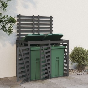 Cobertizo doble para cubos de basura madera maciza de pino gris de vidaXL, Soportes para contenedores de residuos - Ref: Foro...