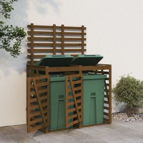 Cobertizo doble para cubos de basura madera de pino marrón miel de vidaXL, Soportes para contenedores de residuos - Ref: Foro...