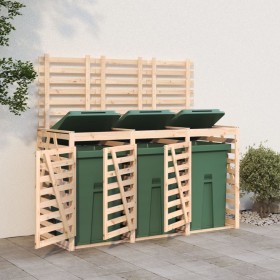 Cobertizo triple para cubos de basura madera maciza de pino de vidaXL, Soportes para contenedores de residuos - Ref: Foro24-3...