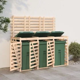 Cobertizo triple para cubos de basura madera maciza de pino de vidaXL, Soportes para contenedores de residuos - Ref: Foro24-3...