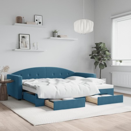 Sofá cama nido con cajones terciopelo azul 90x200 cm de vidaXL, Camas y somieres - Ref: Foro24-3197348, Precio: 289,41 €, Des...