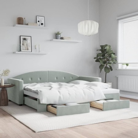 Sofá cama nido con cajones terciopelo gris claro 90x200 cm de vidaXL, Camas y somieres - Ref: Foro24-3197349, Precio: 278,92 ...
