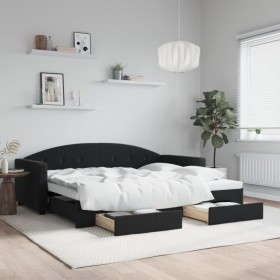 Sofá cama nido con cajones terciopelo negro 90x200 cm de vidaXL, Camas y somieres - Ref: Foro24-3197353, Precio: 280,15 €, De...