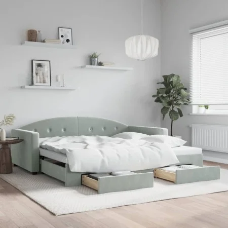 Sofá cama nido con cajones terciopelo gris claro 100x200 cm de vidaXL, Camas y somieres - Ref: Foro24-3197356, Precio: 300,24...