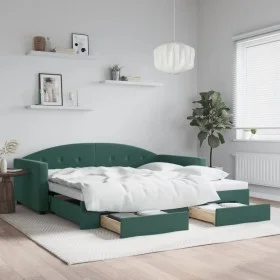Trundle sofa bed with drawers dark green velvet 100x200 cm by vidaXL, Beds and slatted bases - Ref: Foro24-3197358, Price: 29...